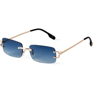 Laurinny Männer Rahmenlose Sonnenbrille Herren Rechteckig Randlos Sonnenbrille Retro Brillen Frauen Metall Gold Blau Braun