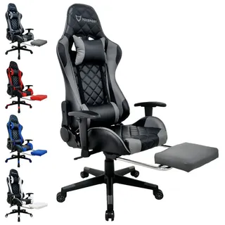 Seven Comfort Gaming-Stuhl Gaming Stuhl mit Fußstütze (Professioneller Gamingstuhl), Mit Kopfstütze und Lendenwirbelstütze, mit einziehbaren Fußstütze grau