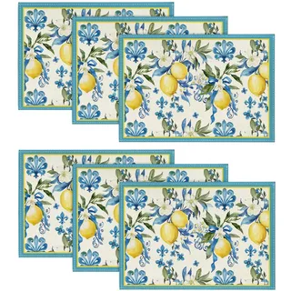 Artoid Mode Blau Zitrone Sommer Platzsets 6er Set, 30x45cm Couchtisch Urlaub Tischsets Waschbar Platzdeckchen Küche Party Deko