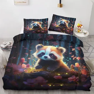 Generisch Bettwäsche 135x200 Roter Panda - Tier Bettbezug, Bettwäsche-Sets 2 teilig, Weich & Bügelfrei Mikrofaser Wendebettwäsche und 1 Kissenbezug 80x80 mit Reißverschlus Z8-&-254