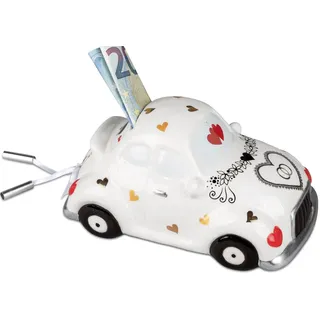 formano Spardose Just Married Auto, 13 cm – Hochzeitsgeschenk aus Keramik, Originelle Geldgeschenk-Verpackung mit Herz & Humor, 773388