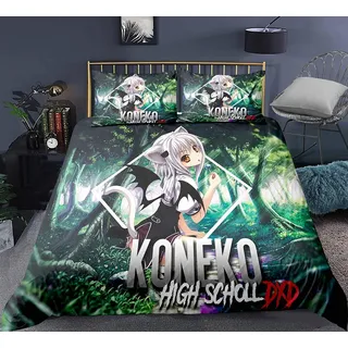 High School DxD Toujou Koneko-Q Version Anime Bettwäsche-Sets Cartoon 3D-gedrucktes Polyestergewebe 1 Bettbezug + 2 Kissenbezüge (keine Bettdecke)
