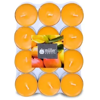 Müller 24 Duft Teelichter - Zitrusfrüchte - 4 Stunden Brenndauer - Ø39 mm - Farbe Orange - Premium Exotic Fruits Duftkerzen - Gegossenes Wachs - RAL Qualität