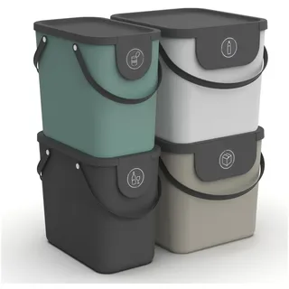 ROTHO Mülltrennsystem Albula 4er-Set Mülltrennungssystem 2x 25l + 2x 40l für die Küche, Aus rezykliertem Kunststoff bunt|grün