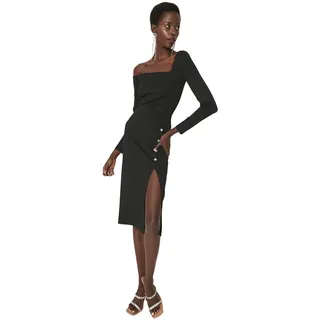 Trendyol Damen Figurbetont Bodycon Stehkragen im Choker-Stil Webstoff Kleid, Schwarz, 40 - 40