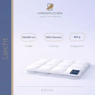 HANSKRUCHEN GmbH HANSKRUCHEN® Royal Dauneneinziehdecke 155x220 cm Leicht 100% Gänsedaunen waschbar Allergiker Steppdecke atmungsaktiv Daunendecke weiss - Weiß