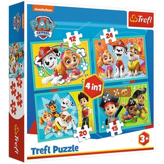 Trefl, TR34346 Puzzle, Das lustige Team von PAW Patrol, von 12 bis 24 Teilen, 4 Sets, für Kinder ab 3 Jahren