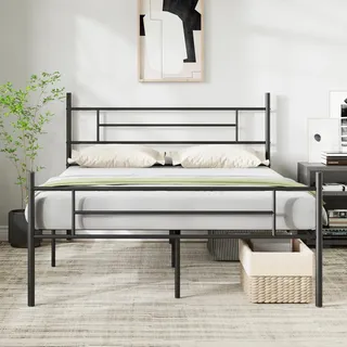 Novilla Bettrahmen 140 x 190 cm, Bettgestell mit Lattenrost, Modern Bettgestelle, Metallbett mit Kopfteil für Schlafzimmer ästezimmer, Schwarz