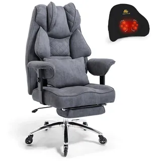 Asukale Ergonomischer Bürostuhl 200kg – Plus Edition | Chefsessel mit Fußstütze | Hochwertiger Schreibtischstuhl mit XXL Sitzfläche | Lendenkissen mit Massagefunktion & Wärme | Höhenverstellbar