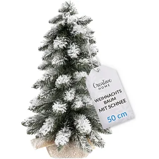 Creative Home Künstlicher Weihnachtsbaum mit Schnee | Tannenbaum 50 cm | Künstlich im Jutesack | Deko Christbaum Klein für Tisch Fensterbrett Büro | Innen, Außen | Geschenk Dekoration Weihnachtsdeko