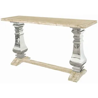 Livin Hill Konsolentisch Glamour, Edelstahlbeine, Eichenholzplatte, Intarsien-Design beige