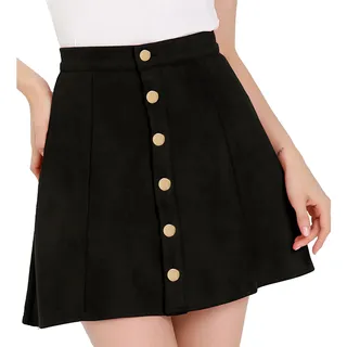 Allegra K Damen A-Linie Hohe Taille Wildleder Knopfleiste Minirock Rockabilly Kurzer Rock Schwarz XL - XL