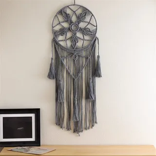 EXQULEG Makramee Wandbehang, Boho Deko Chic Wanddekon Wandteppich, Handgewebt Boho Wanddeko, Blumen Quasten Boho Deko Für Outdoor Wohnzimmer Schlafzimmer Indoor (Grau)