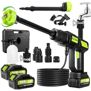 bundviel Akku Hochdruckreiniger 100 Bar 6-in-1 mit 2 x 4000mAh Akkus und 5M Schlauch
