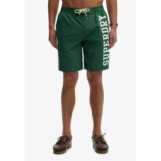 Superdry Badeshorts "LOGO 19 BOARDSHORT", Herren, Gr. XL, N-Gr, grün (hunter grün), Web, Polyester, bedruckt, Badehosen Badeshorts