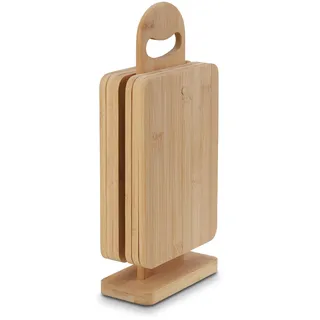 KHG 6er-Set Frühstücksbrettchen mit Ständer aus Bambus Holz - 22 x 15 x 0,8 cm | Schneidebrett Frühstücksbrett Vesperbrettchen Holzbrettchen Set 6 Brettchen nachhaltig antibakteriell