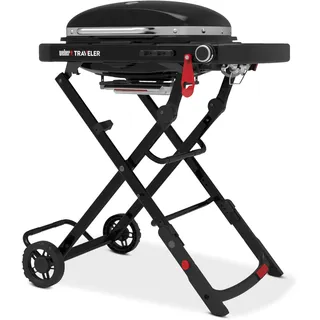 Weber Traveler Compact Gasgrill | Klappbares Design mit Rädern, Autom. Deckelarretierung und Deckelthermometer, 1 Brenner, 81 cm breit, 52 x 36 cm Grillfläche