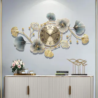 NNYCC Wanduhr Sehr groß Kreative Moderne Metall Stille Wanduhren 3D Kunst Dekoration Wohnzimmer Schlafzimmer Digitale Wanduhr für Büro Kunstwerk Hotel Dekor Indoor,Gold,B