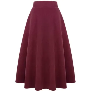 Ylingjun Langer Karierter Wollrock für Damen, Winter, Herbst, warm, hohe elastische Taille, A-Linie, ausgestellt, Plissierte Wolle, Schottenkaro-Röcke, Reinwein, X-Klein - XS