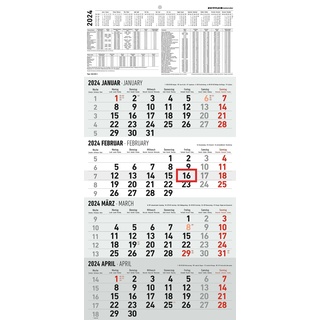 ZETTLER 4 Monatskalender 2024, im Format 30 x 48,8 cm (geöffnet), Monatsplaner mit Datumschieber, Bürokalender