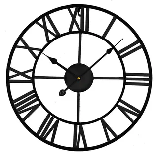 Timelike Atemberaubende, leise Skelett-Wanduhr für Innen- und Garten, römische Ziffern, offenes Zifferblatt, Metalluhr, rund, Eisen