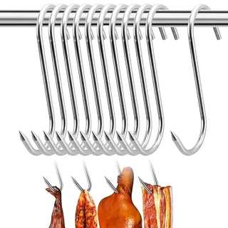 OPVYAEU 10er Set Fleischhaken Edelstahl Spitzenhaken 4,5-18cm S-Haken für Fleisch, Fisch, Räuchern, Grillen, Küchenhaken, vielseitig einsetzbar und langlebig