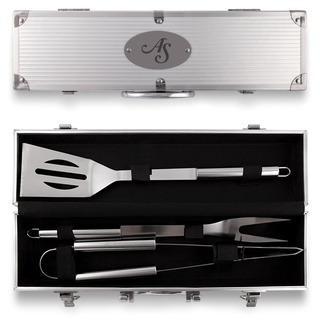 Grillkoffer 3-teilig Grillbesteck Edelstahl Grill Set mit Gravur - Initialen