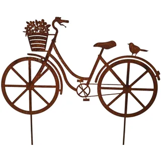 Bornhöft Gartenstecker Fahrrad mit Blumenkorb Blumen und Vogel, Vintage-Design aus Edelrost, Metallstecker für Garten Dekoration Gartendeko