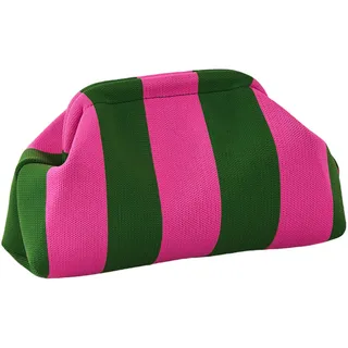 JENCVNL Sommer Strand Clutch Damen, Gestreift Clutch Handtasche Gewebte Dumpling Bag Clutche Geldbörsen Kosmetiktasche für Sommerstrände, Shopping, Reisen (Grün/Rosa) - 30 x 13 x 17 cm