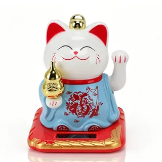 HERCHR Winkende Katze, Solarbetriebene Kawaii Winkende Katze, Glückskatze Winkekatze, Chinesische Glückskatze, Katzen Deko, Winkender Arm, Statue, Figur Für Zuhause, Auto, Ornament(Blau)