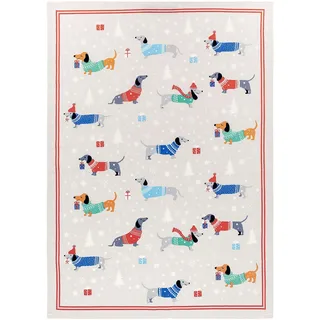 Kracht 3er Pack Halbleinen Geschirrtücher Weihnachtsdackel 50x70 cm