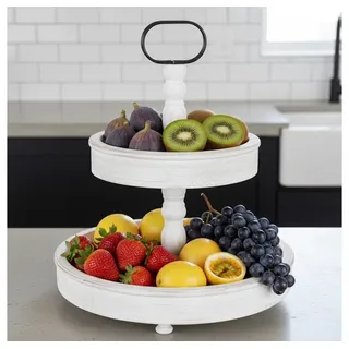 Mucola Etagere Etagere 2 Stöckig Servierplatte Standetagere Vintage Kuchenstand, (Stück, 1 Etagere), Massivholz weiß