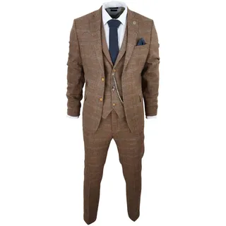 TruClothing.com Herren 3 Teilig Anzug Wolle Tweed Fischgrät Tan Braun Blau Karo 1920s Gatsby - 62