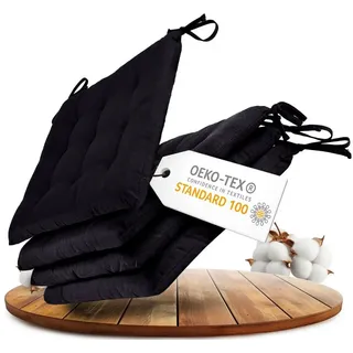 Gräfenstayn Stuhlkissen Sitzkissen 40x40cm Haltebänder Indoor Outdoor, robustes Sitzkissen für Indoor & Outdoor, mit Haltebändern schwarz