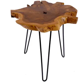 Riess Ambiente Massiver Teak Beistelltisch WILD 50cm Baumscheibe Couchtisch mit Jahresringen Holztisch