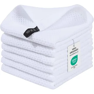 Moosfor Geschirrtücher 100% Baumwolle 6er Set 30 x 30 cm Weiß | Super Saugstarke & Langlebige Küchentücher - Dicke Premium Geschirrhandtücher – Gastronomiequalität - Oeko Tex® Zertifiziert