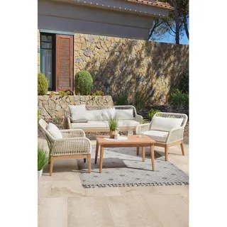 Ambia Garden Loungegarnitur, Creme, Weiß, Holz, Metall, Akazie, vollmassiv, Füllung: Polystyrol,Polystyrol, 85x55x45 cm, Loungemöbel, Gartenlounge-Sets