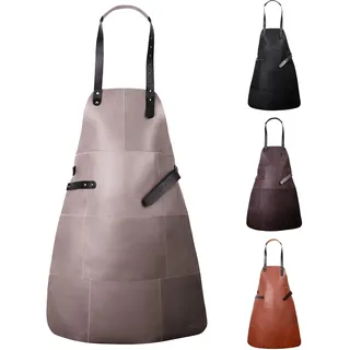 Livorio Premium Lederschürze aus hochwertigem Rauleder - Grillschürze - Kochschürze - Kellnerschürze - grau beige - Einheitsgröße