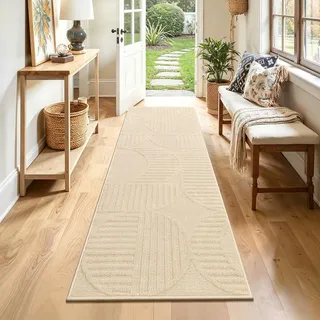 SHACOS Beige Läufer Flur rutschfest 50x150 cm, Waschbarer Teppich Läufer Modern, Küchenteppich Küchenläufer Waschbar, Flurläufer für Eingang Küche