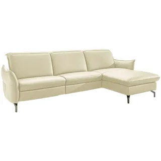 Livetastic Ecksofa, Creme, Metall, Echtleder, Nappaleder, 4-Sitzer, L-Form, 233x179 cm, Made in EU, Hocker erhältlich, motorische Relaxfunktion, Armteil links, rechts, Wohnzimmer, Sofas & Couches, Wohnlandschaften, Ecksofas