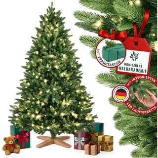 MERRY TREE Künstlicher Weihnachtsbaum Luxus Kunst-Tannenbaum, 100 % PE-Nadeln, Holzfuß, Nordmantanne, mit/ohne LED-Beleuchtung, Tannenbaum Spritzguss grün 180 cm