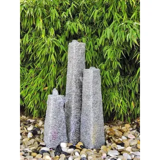 Quellstein Säulen Trio Canyu 80cm Granit Gartenbrunnen Granitbrunnen