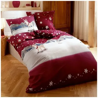 Traumschlaf Biber Winterwonderland Rot 135 x 200 cm + 80 x 80 cm