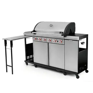 LANDMANN Gasgrill 6.1 BBQ Gas Grillwagen Grillstation Edelstahl 6 Brenner