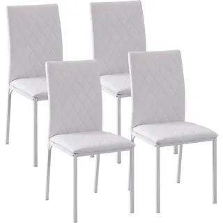 HOMCOM Esszimmerstühle 4er Set Küchenstühle mit Rückenlehne, Rautensteppung, Polsterstühle mit Metallbeinen, für Esszimmer, Küche, Wohnzimmer, Kunstleder, Weiß   Aosom