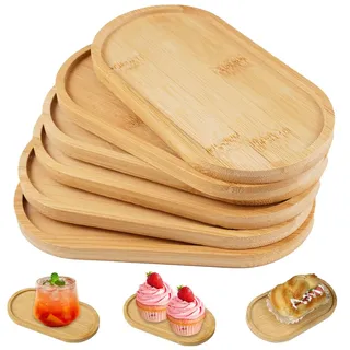 6 Stück Ovale Holztablett Kleines,17.5×8.8x1cm Bambus Tablett Klein,Ovale Holz Serviertablett,Bambus Tablett Klein Oval für Essen,Trinken,Kosmetik,Kleinen,Gegenständen,Handtücher und Duschzubehör