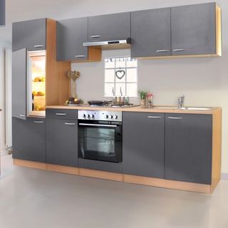 Respekta Einbauküche, Küchenzeile/Küchenblock ohne E-Geräte LBKB270BG 270 cm Grau-Buche Nachbildung