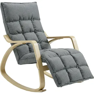 HOMCOM Schaukelstuhl Schaukelsessel mit 5-fach verstellbarer Fußstütze, hoher Rückenlehne, Sessel Relaxsessel mit Leinenoptik, Schwingsessel, Lesesessel für Wohnzimmer, Schlafzimmer, Grau   Aosom