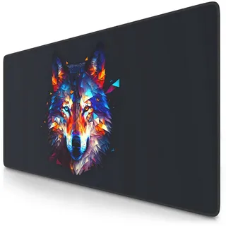 Titanwolf Gaming Mauspad XXL Speed Mousepad 900 x 400 x 3 mm, Schreibtischauflage, abwaschbar, rutschfeste Rückseite, Geschwindigkeit & Präzision, Polygon Wolf schwarz