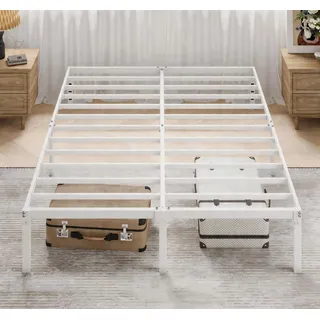 MUTICOR Metallbett 140 x 200 cm mit Stauraum – Modernes Doppelbett aus Stabiler Metallkonstruktion, geräuscharm, einfache Montage, Weiß